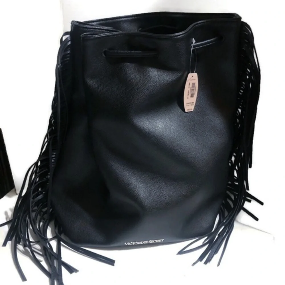 Victoria's Secret NWT Black Fringe Backpack Carry All Bag
